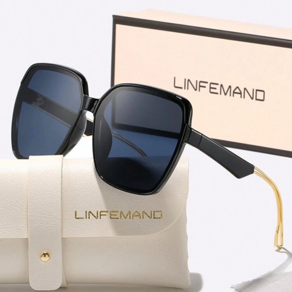 New LINFEMAND Designer Fashion Sunglasses, In Black & Brown, Lightweight, w/Case
